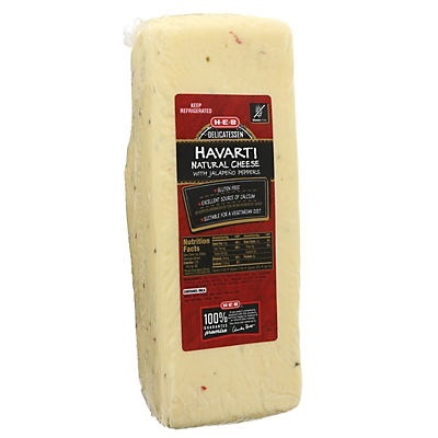 slide 1 of 1, H-E-B Havarti Natural Cheese with Jalapeno Peppers, per lb