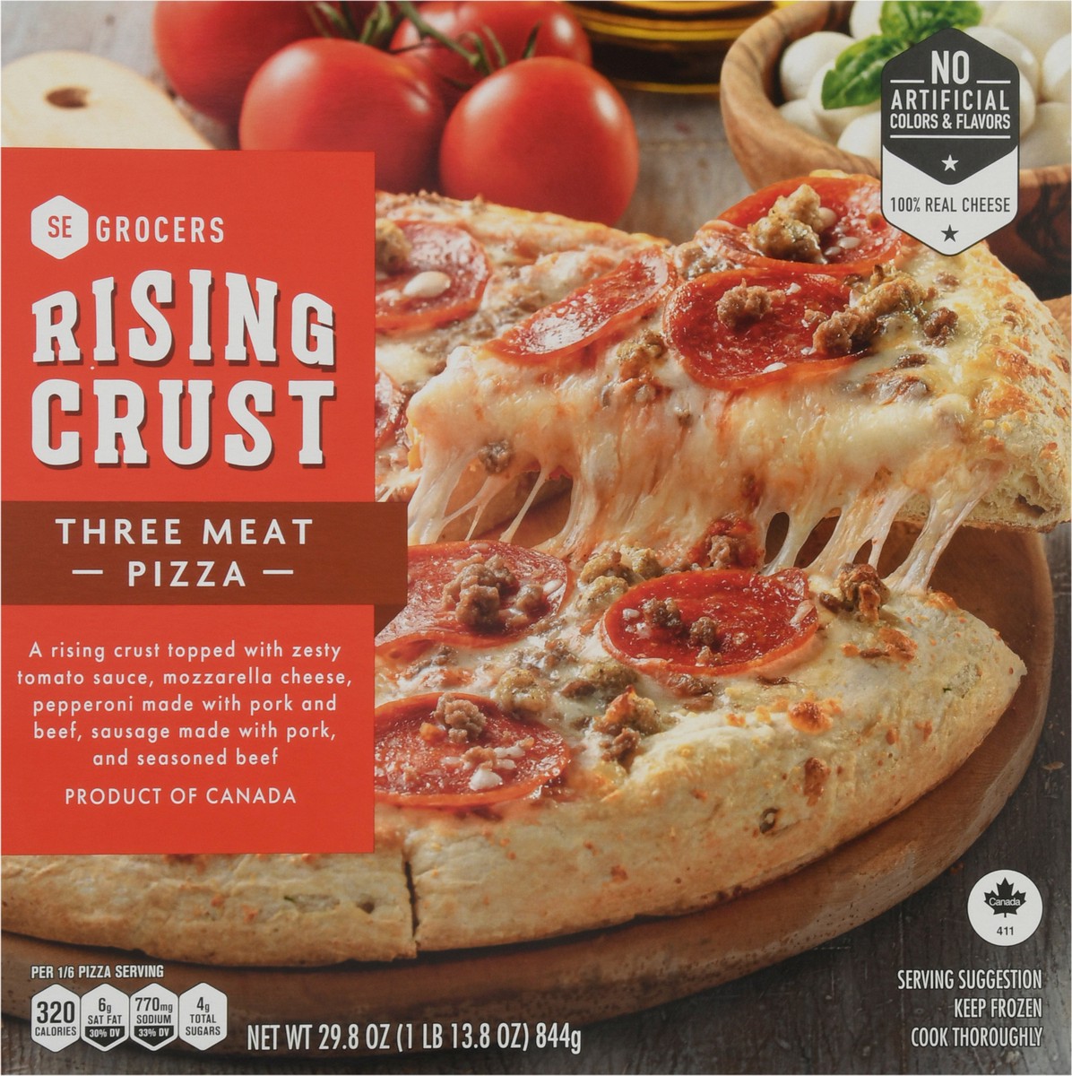 slide 6 of 14, Se Grocers Rsng Crst 3Meat Pza, 29.8 oz