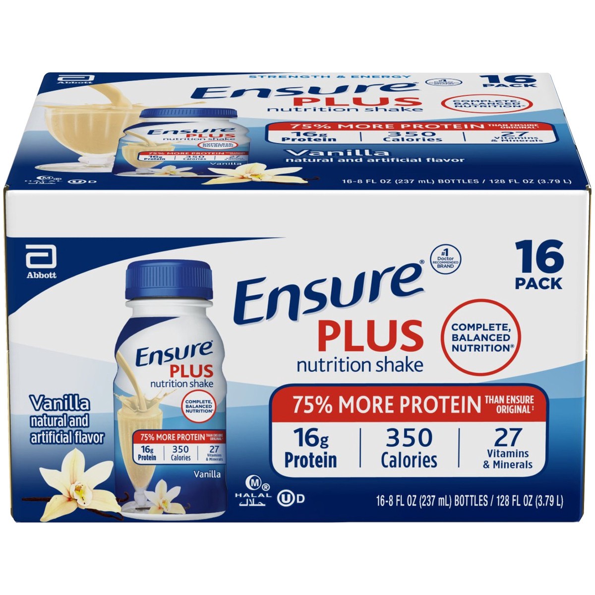 slide 1 of 9, Ensure Plus Nutrition Shake - Vanilla, 16 ct; 8 oz