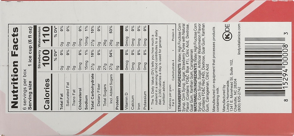slide 13 of 14, Lindys Classic Combo Homemade Watermelon/Strawberry Italian Ice 6 ea, 6 ct