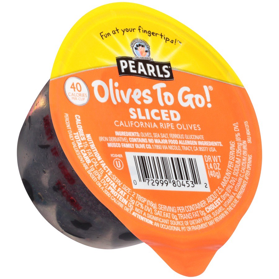 slide 7 of 8, Pearls Olives To Go! Sliced California Ripe Olives, 1.4 oz