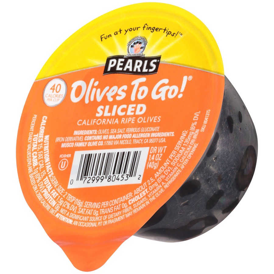 slide 2 of 8, Pearls Olives To Go! Sliced California Ripe Olives, 1.4 oz