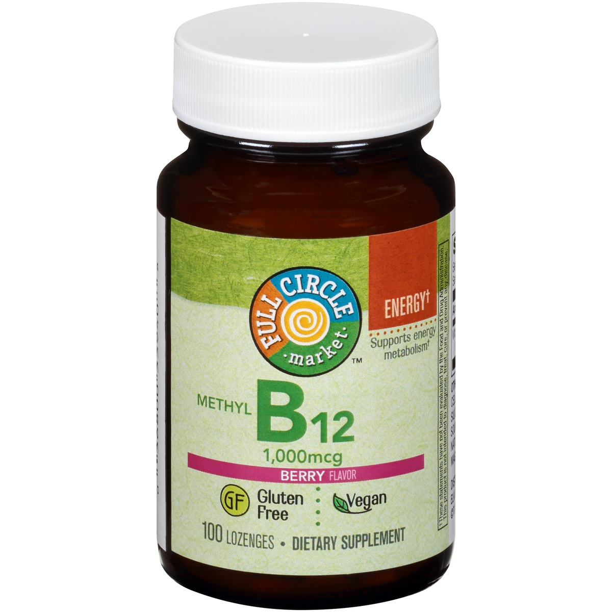 slide 1 of 1, Full Circle Market Methyl B 12 1,000 Mcg Supports Energy Metabolism Dietary Supplement Vegan Lozenges, Berry, 100 ct; 1000 mg