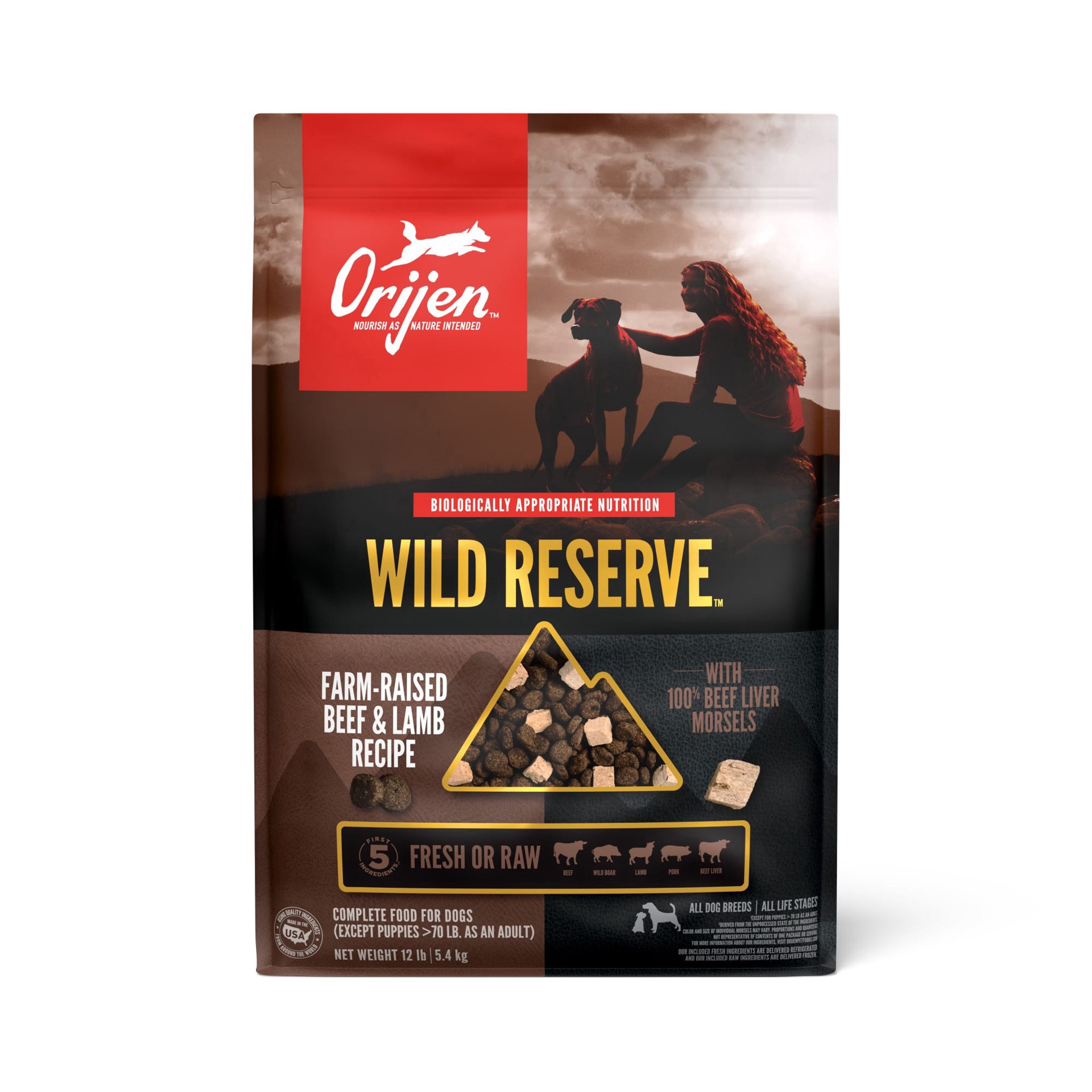 slide 1 of 1, ORIJEN Wild Reserve Dog Farm-Raised Beef & Lamb Recipe 12lb, 12 lb