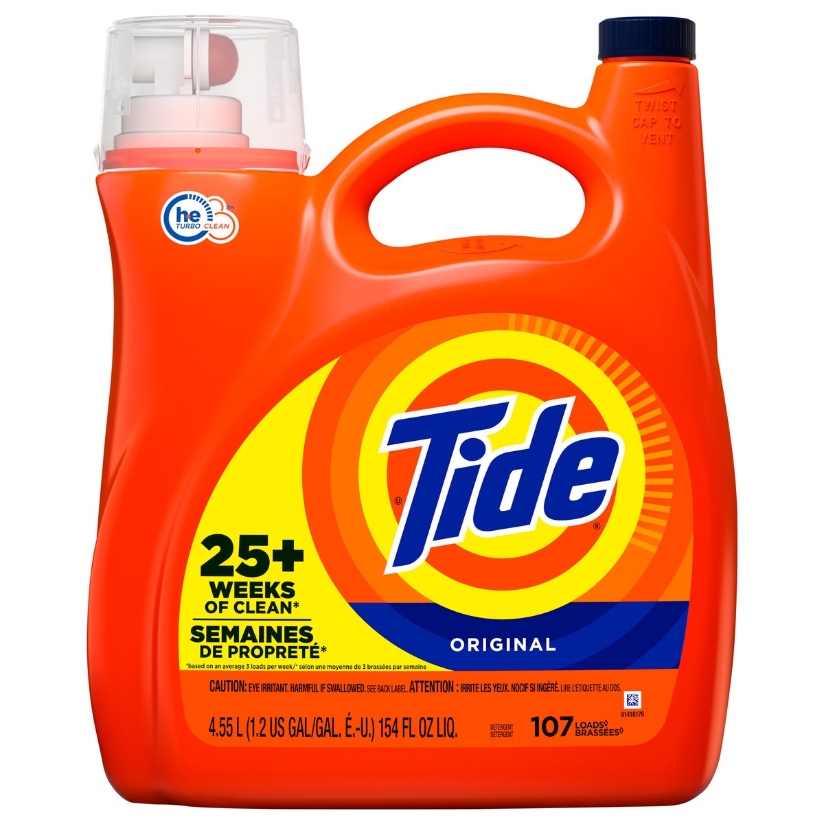 slide 4 of 7, Tide Liquid Laundry Detergent, Original, 107 loads, 154 fl oz, HE Compatible, 154 fl oz