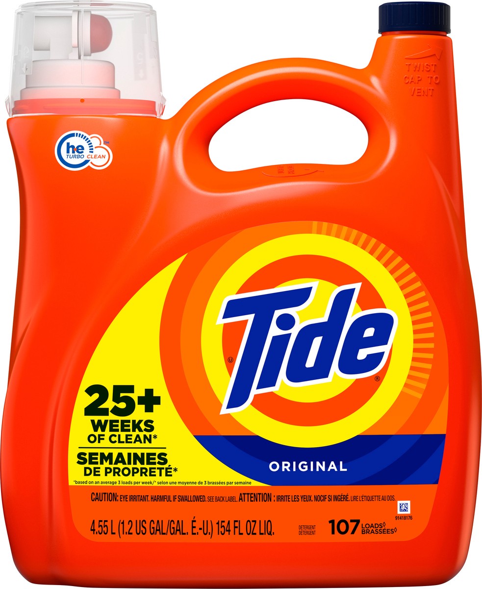 slide 5 of 7, Tide Liquid Laundry Detergent, Original, 107 loads, 154 fl oz, HE Compatible, 154 fl oz