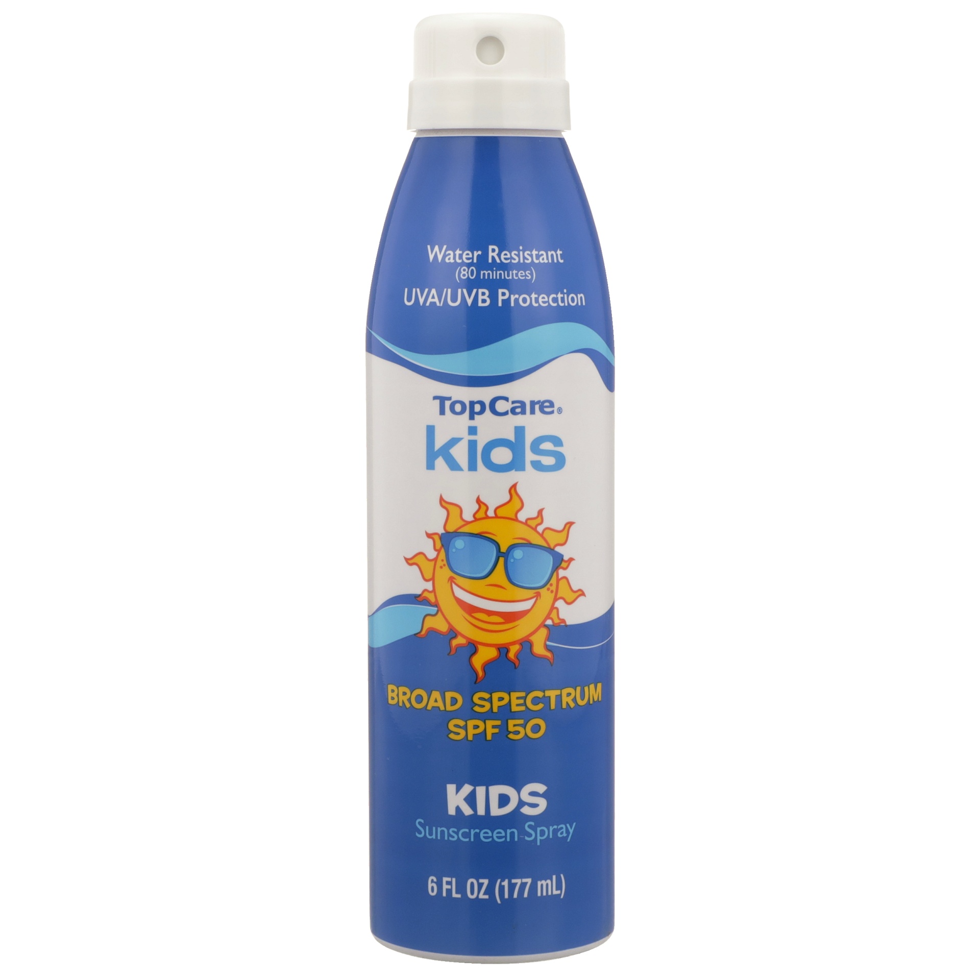 slide 1 of 6, TopCare Kids Water Resistant Uva/uvb Protection Broad Spectrum Spf 50 Sunscreen Spray, 6 fl oz