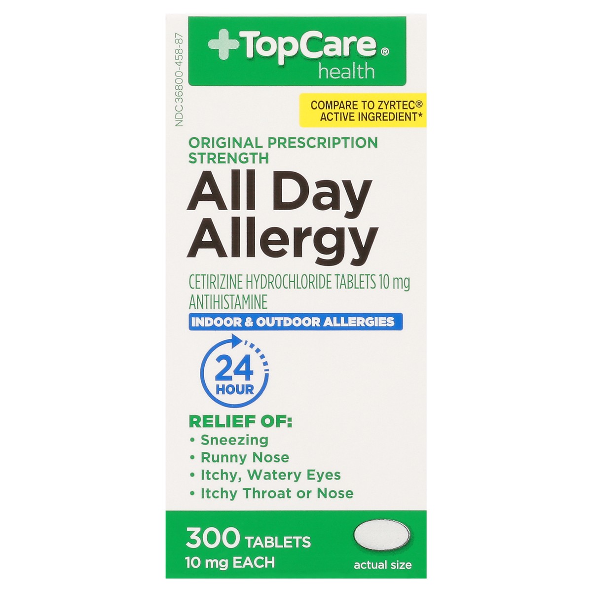 slide 8 of 15, TopCare Health Original Prescription Strength 10 mg All Day Allergy 300 Tablets, 300 ct