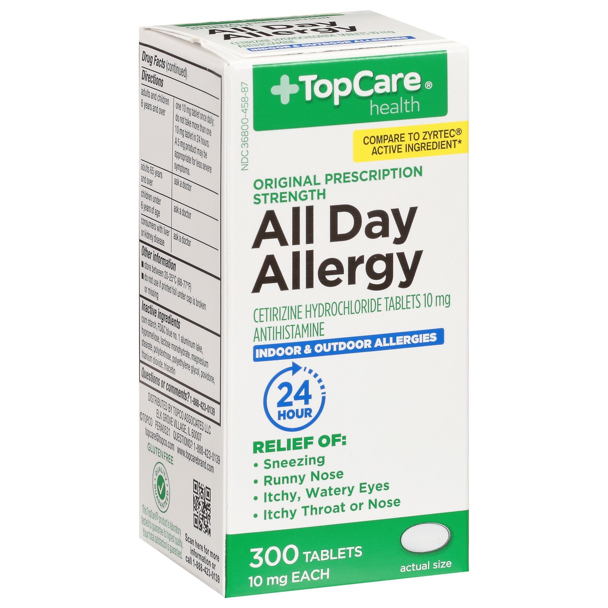 slide 2 of 15, TopCare Health Original Prescription Strength 10 mg All Day Allergy 300 Tablets, 300 ct