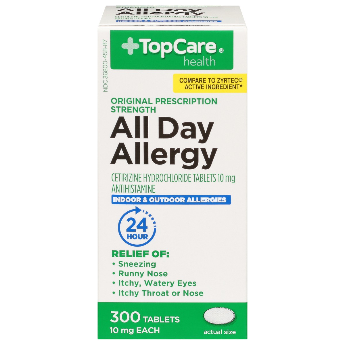 slide 1 of 15, TopCare Health Original Prescription Strength 10 mg All Day Allergy 300 Tablets, 300 ct