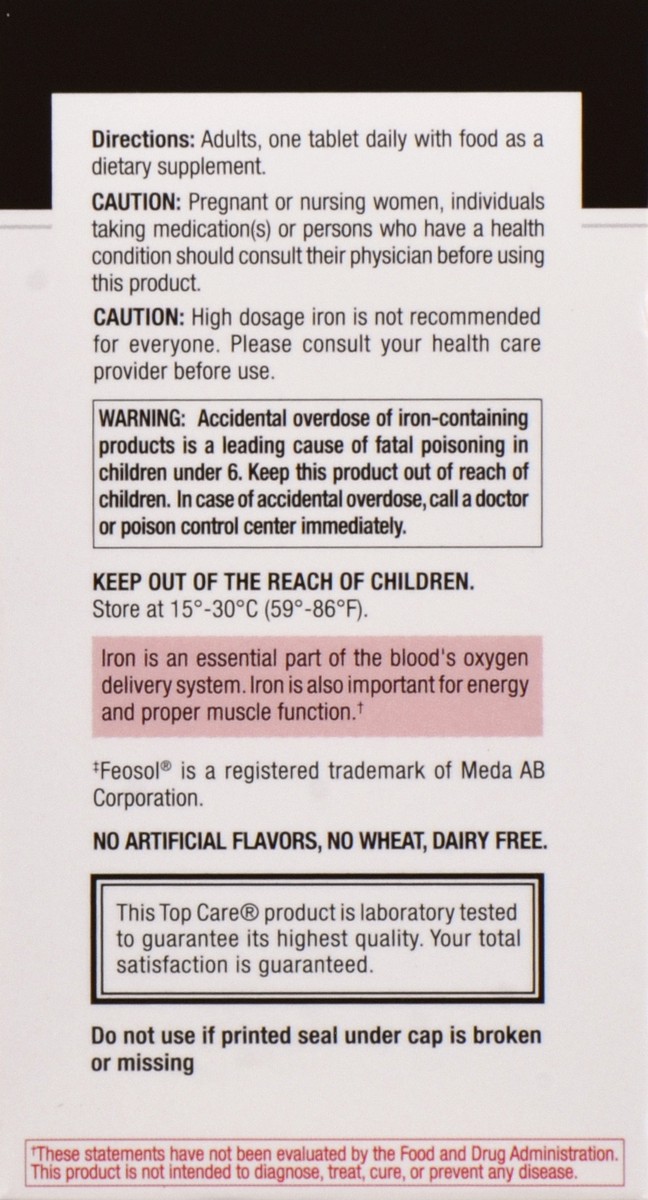 slide 3 of 4, TopCare High Potency Iron Tablets, 125 ct