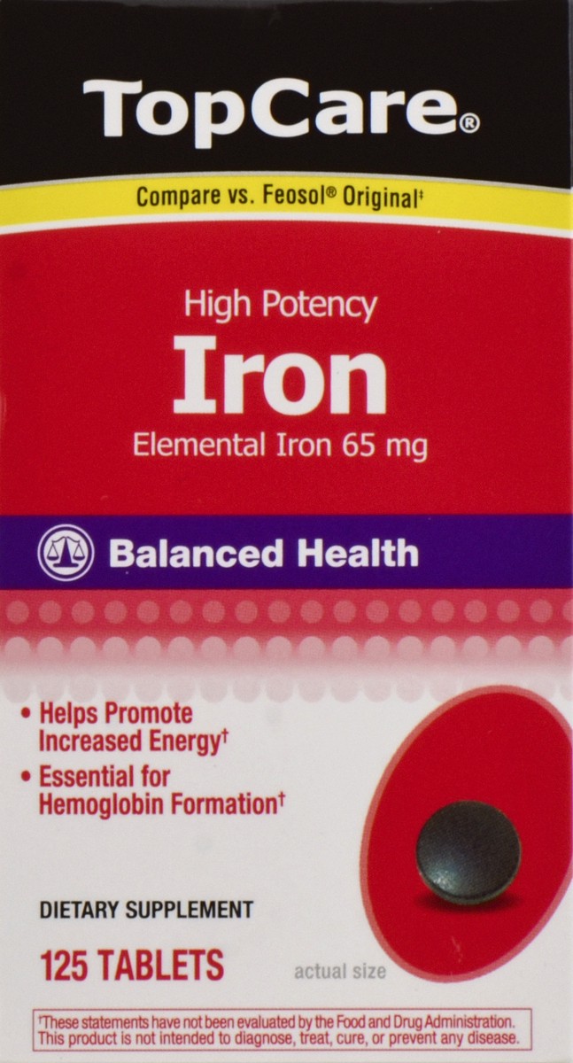 slide 4 of 4, TopCare High Potency Iron Tablets, 125 ct