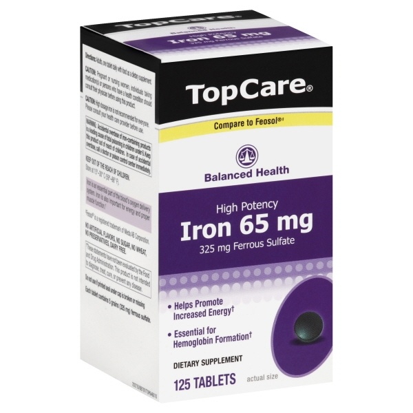 slide 1 of 4, TopCare High Potency Iron Tablets, 125 ct