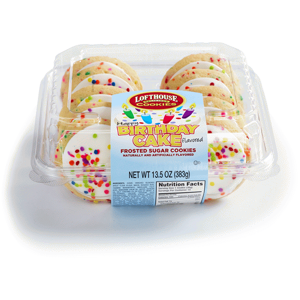 slide 1 of 1, Lofthouse Birthday Cake Frosted Sugar Cookies, 13.5 oz