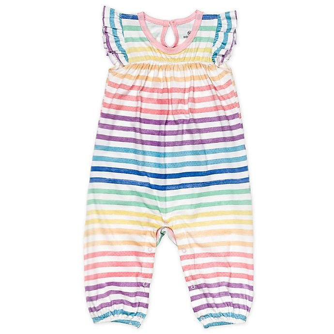 slide 1 of 3, The Honest Company Honest Baby Newborn Rainbow Stripe Organic Cotton Flutter Sleeve Coverall, 1 ct