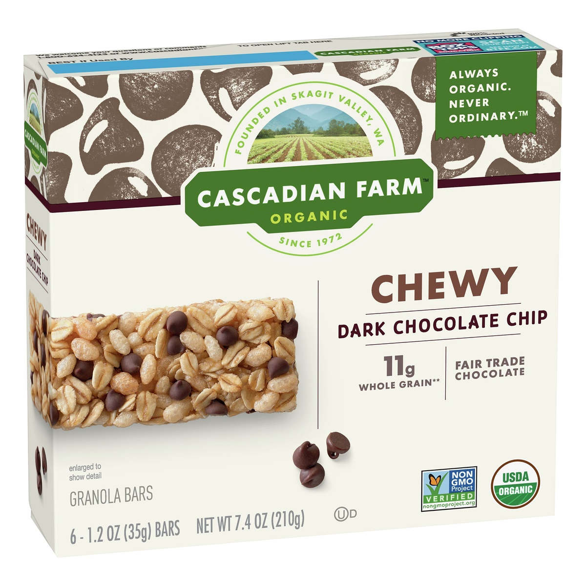 slide 2 of 10, Cascadian Farm Organic Chocolate Chip Chewy Granola Bars, 6 ct
