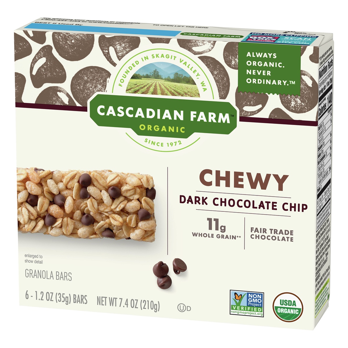 slide 3 of 10, Cascadian Farm Organic Chocolate Chip Chewy Granola Bars, 6 ct