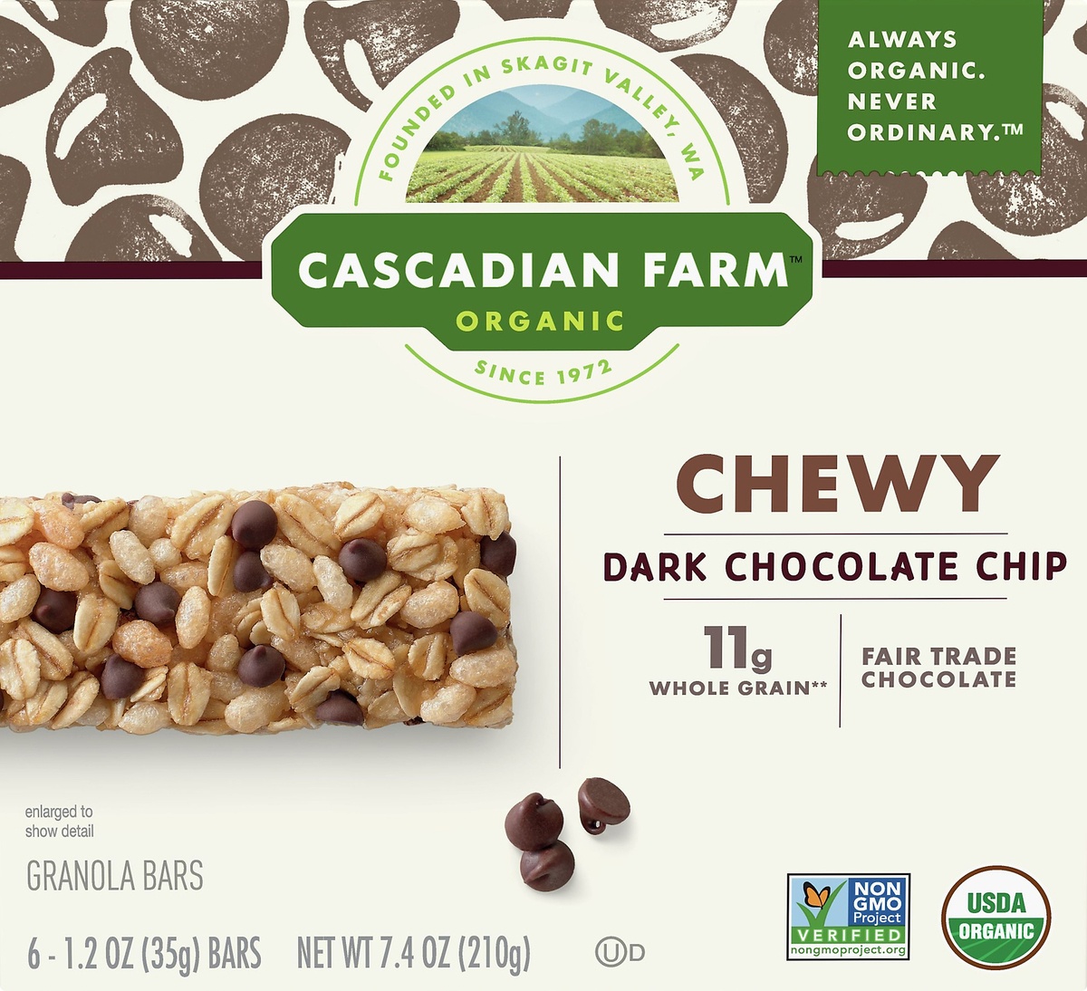 slide 9 of 10, Cascadian Farm Organic Chocolate Chip Chewy Granola Bars, 6 ct