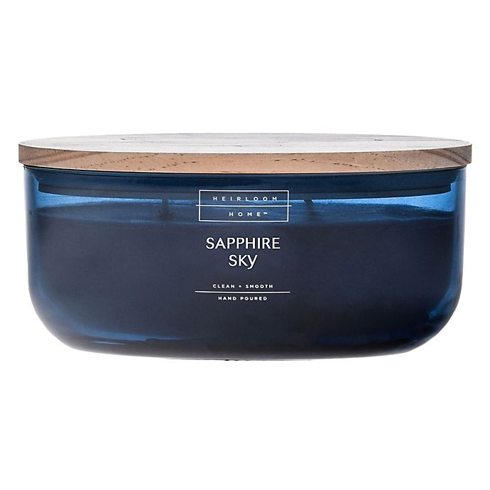 slide 1 of 2, Heirloom Home Sapphire Sky Dish Candle with Wood Lid, 18 oz