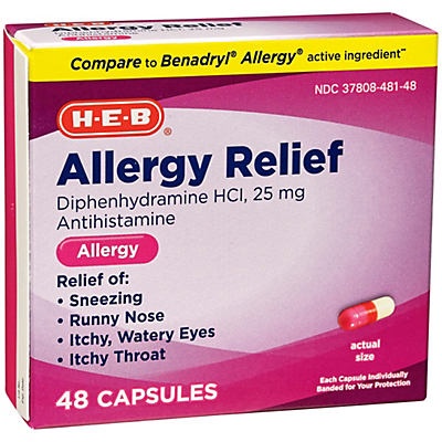 slide 1 of 1, H-E-B Antihistamine Allergy Capsules, 48 ct