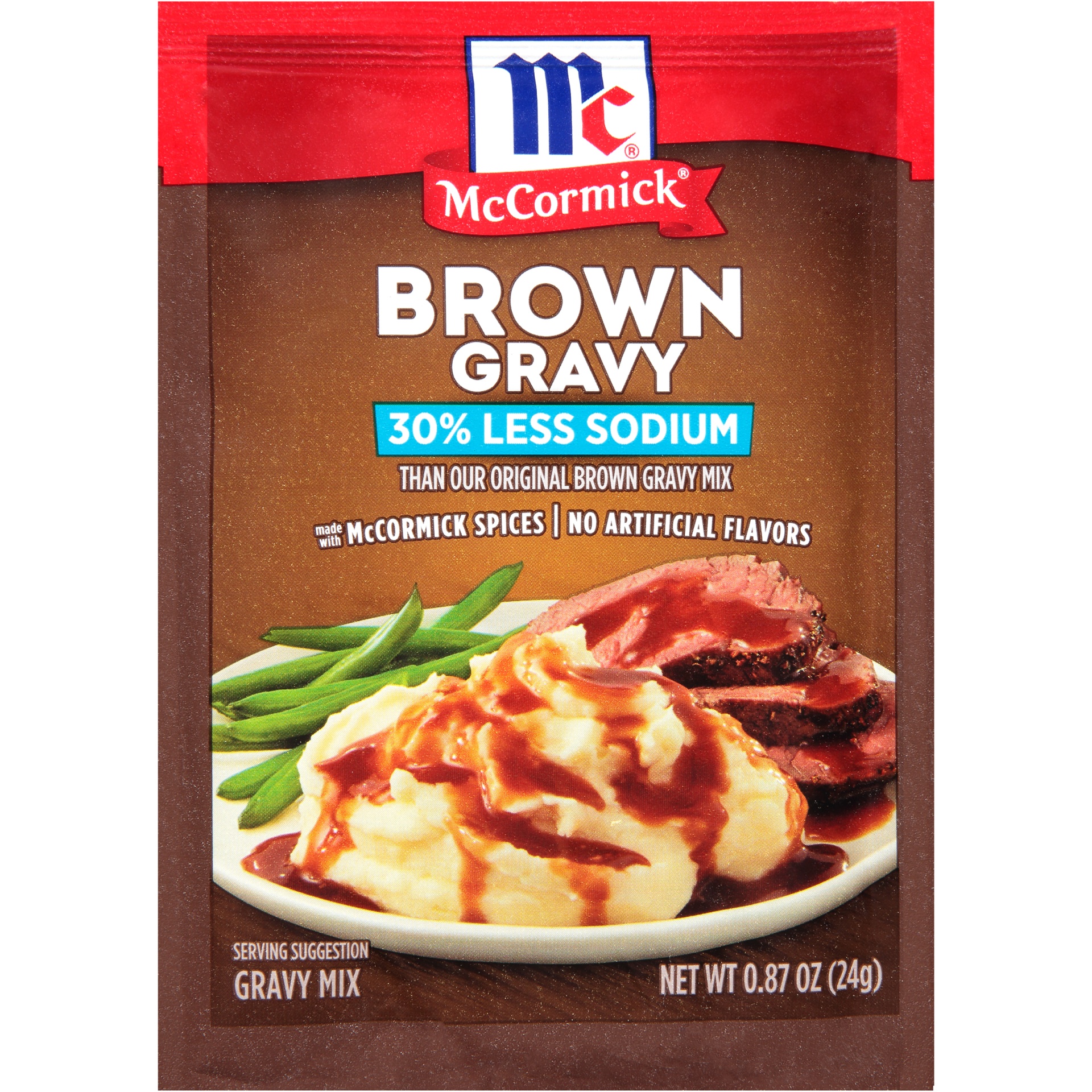 slide 1 of 7, McCormick 30% Less Sodium Brown Gravy Seasoning Mix, 0.87 oz