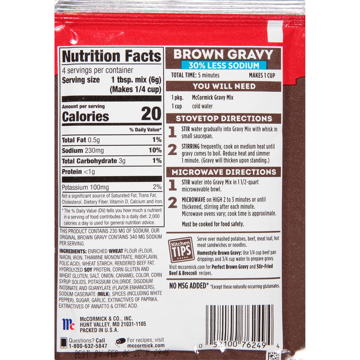 slide 9 of 9, McCormick 30% Less Sodium Brown Gravy Seasoning Mix, 0.87 oz