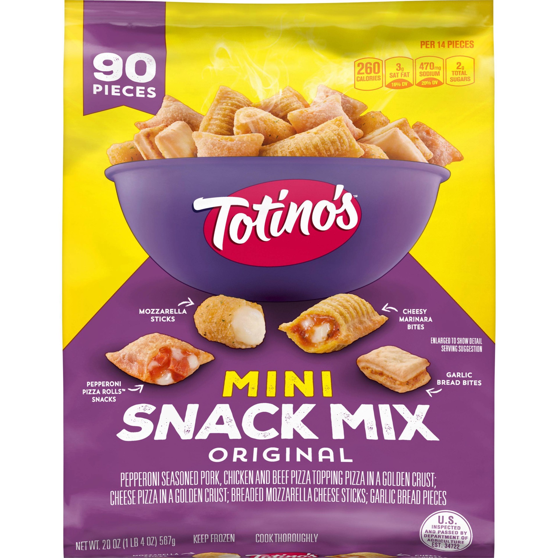 slide 1 of 8, Totino's Mini Snack Mix Original, 90 ct; 20 oz