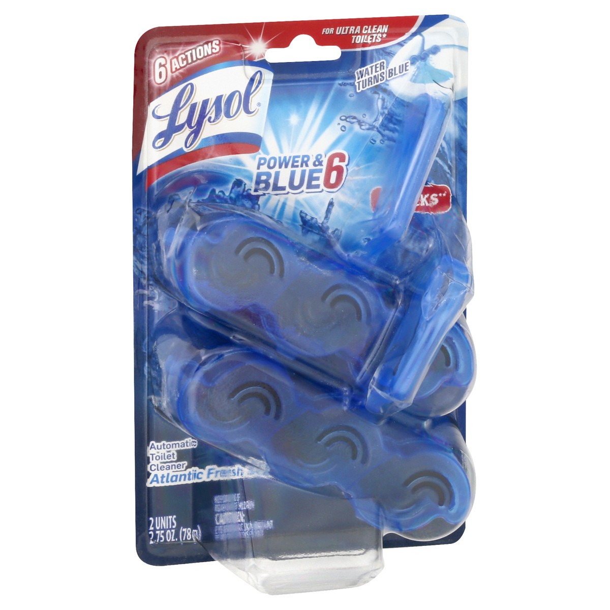 slide 9 of 9, Lysol Power & Blue 6 Automatic Atlantic Fresh Scent Toilet Cleaner 2 ea, 2 ct