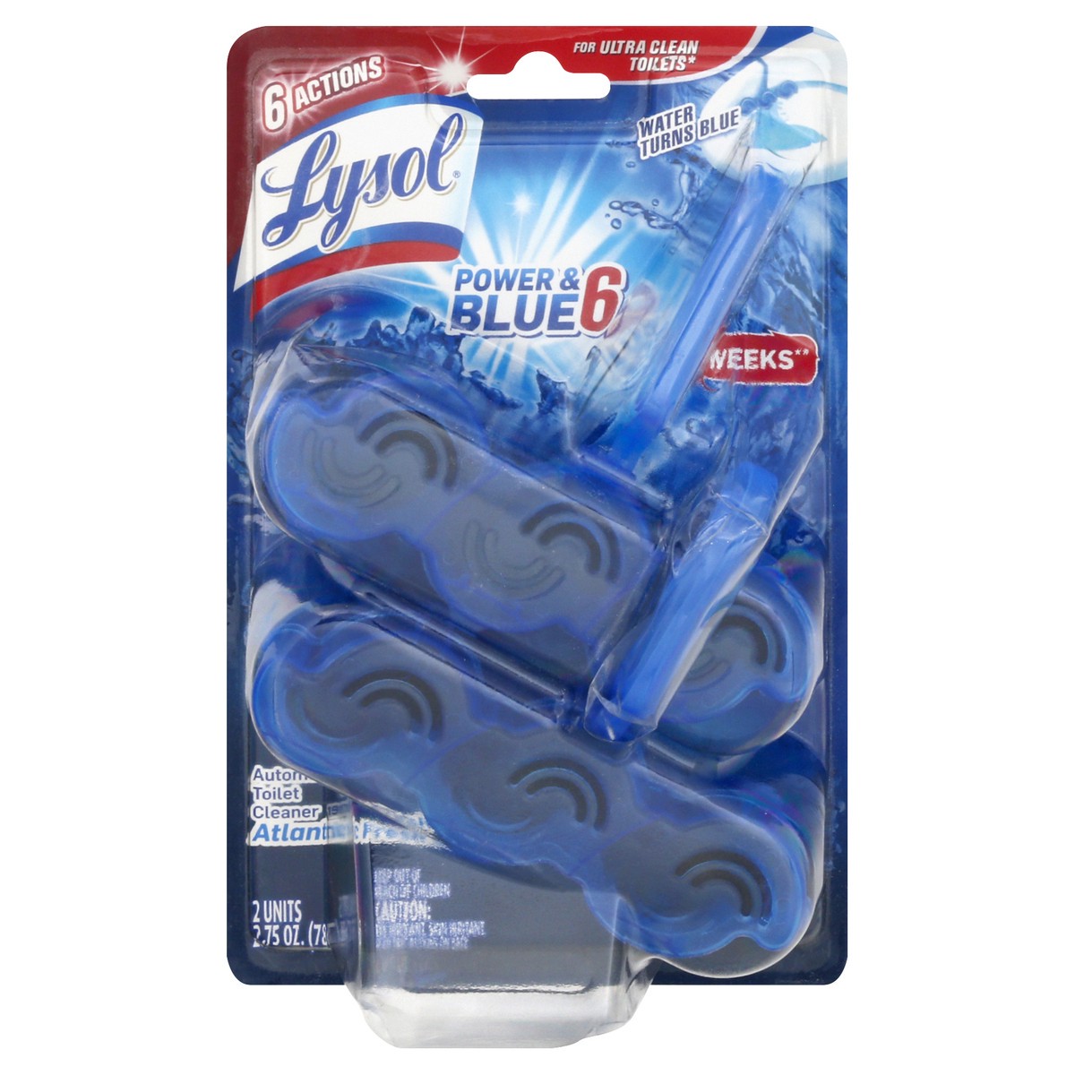 slide 1 of 9, Lysol Power & Blue 6 Automatic Atlantic Fresh Scent Toilet Cleaner 2 ea, 2 ct