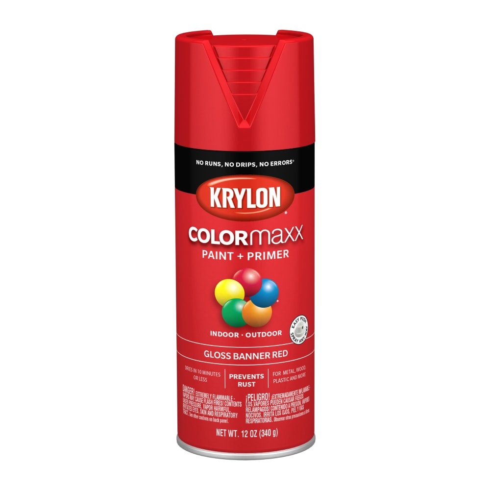 slide 1 of 1, Krylon Colormaxx Gloss Paint & Primer - Banner Red, 12 oz
