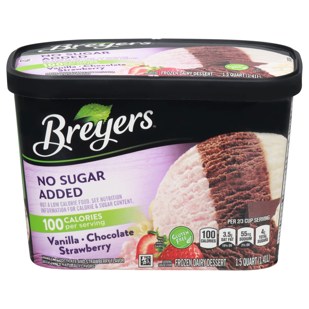 slide 1 of 1, Breyers No Sugar Added Vanilla Chocolate Strawberry Ice Cream, 48 oz