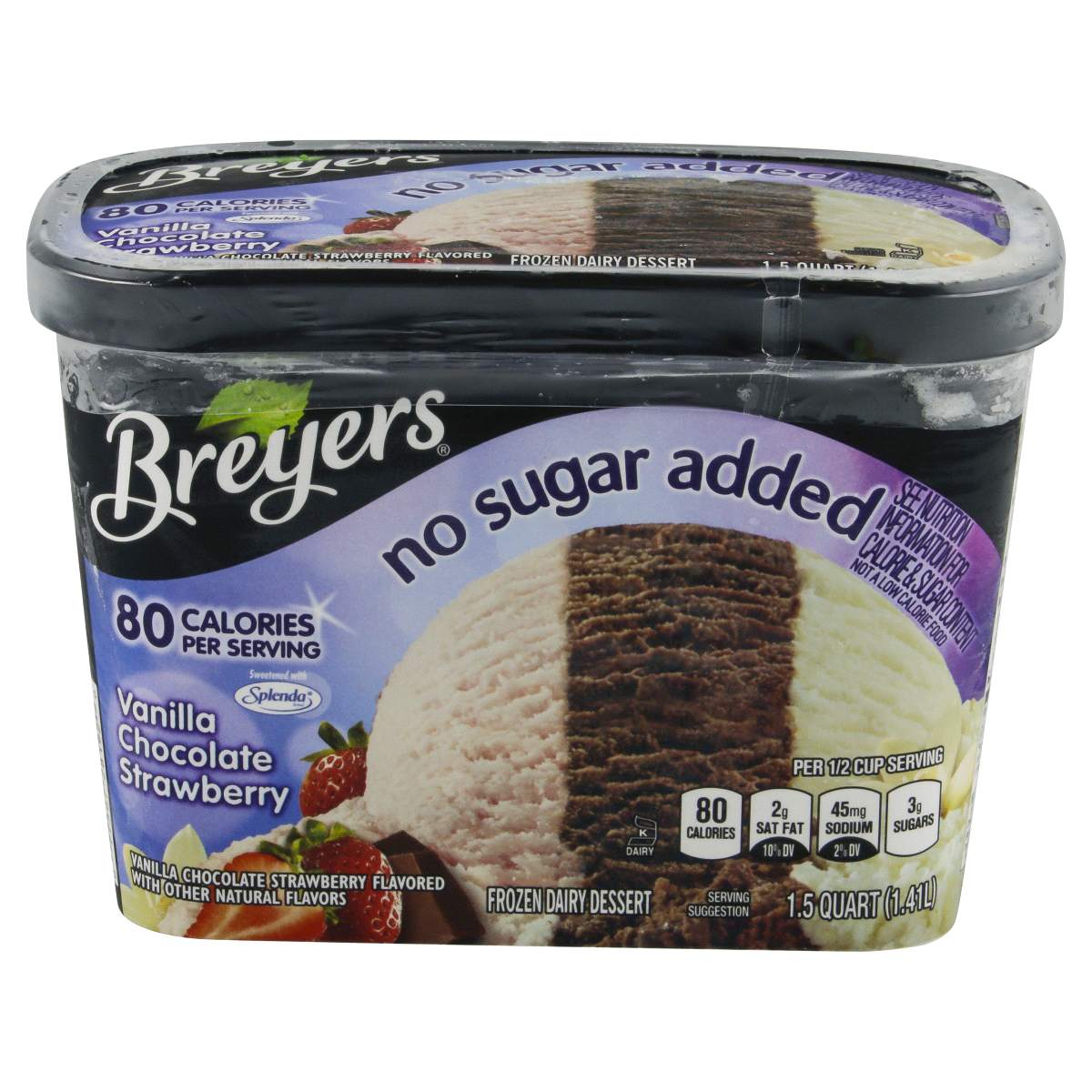 slide 1 of 7, Breyers No Sugar Added Vanilla Chocolate Strawberry Ice Cream, 48 oz