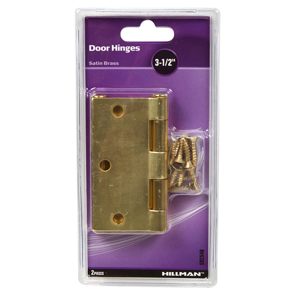 slide 1 of 1, Hillman Square Hinge Satin Brass, 3-1/2'', 2 ct