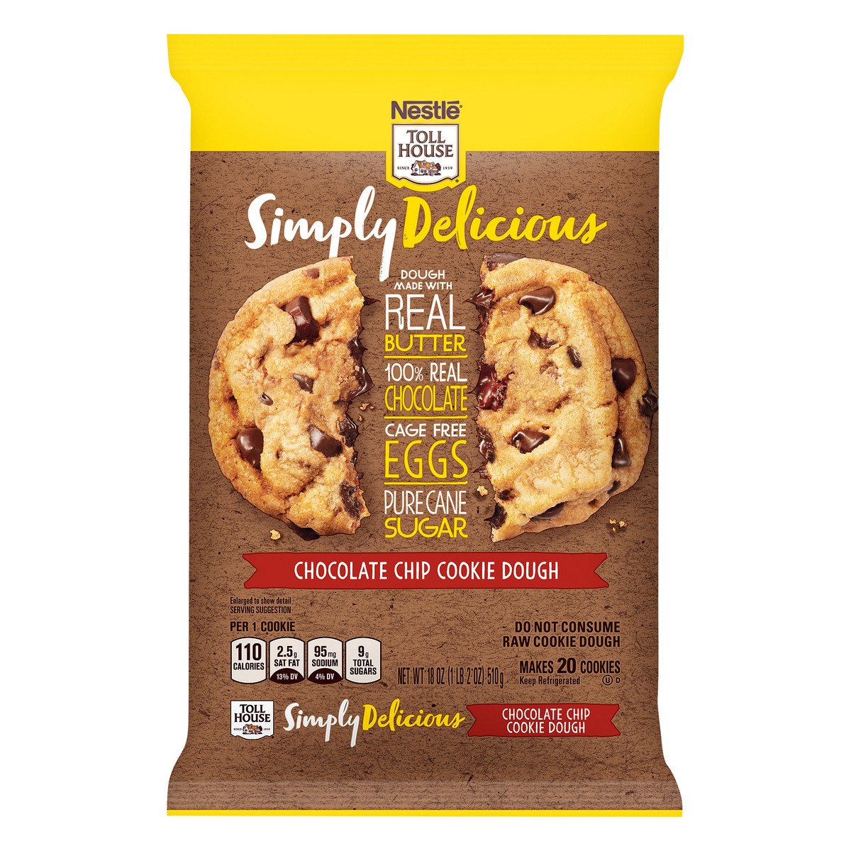 slide 1 of 8, Nestlé toll house simply delicious chocolate chip cookie dough, 18 oz