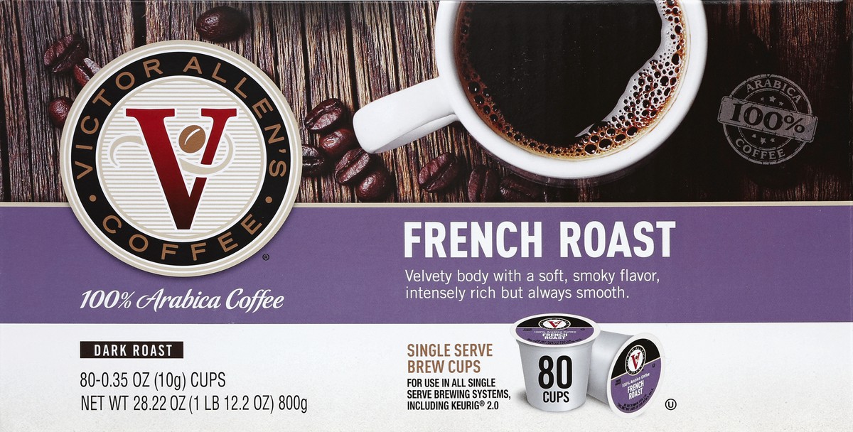 slide 2 of 4, Victor Allen's Coffee French Roast, Dark Roast, , Single Serve Coffee Pods for Keurig K-Cup Brewers - 80 ct, 80 ct