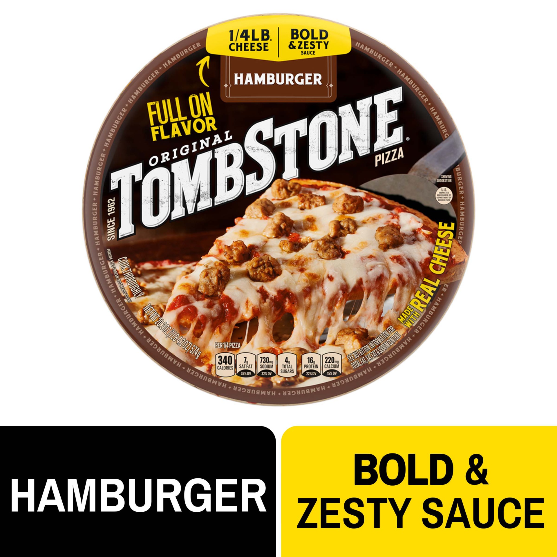 slide 1 of 10, Tombstone Hamburger Frozen Pizza, 20.2 oz