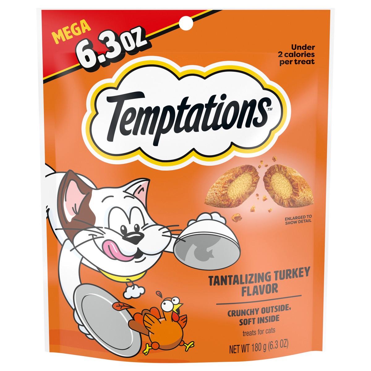 slide 1 of 9, Temptations Mega Tantalizing Turkey Flavor Treats for Cats 6.3 oz, 6.3 oz