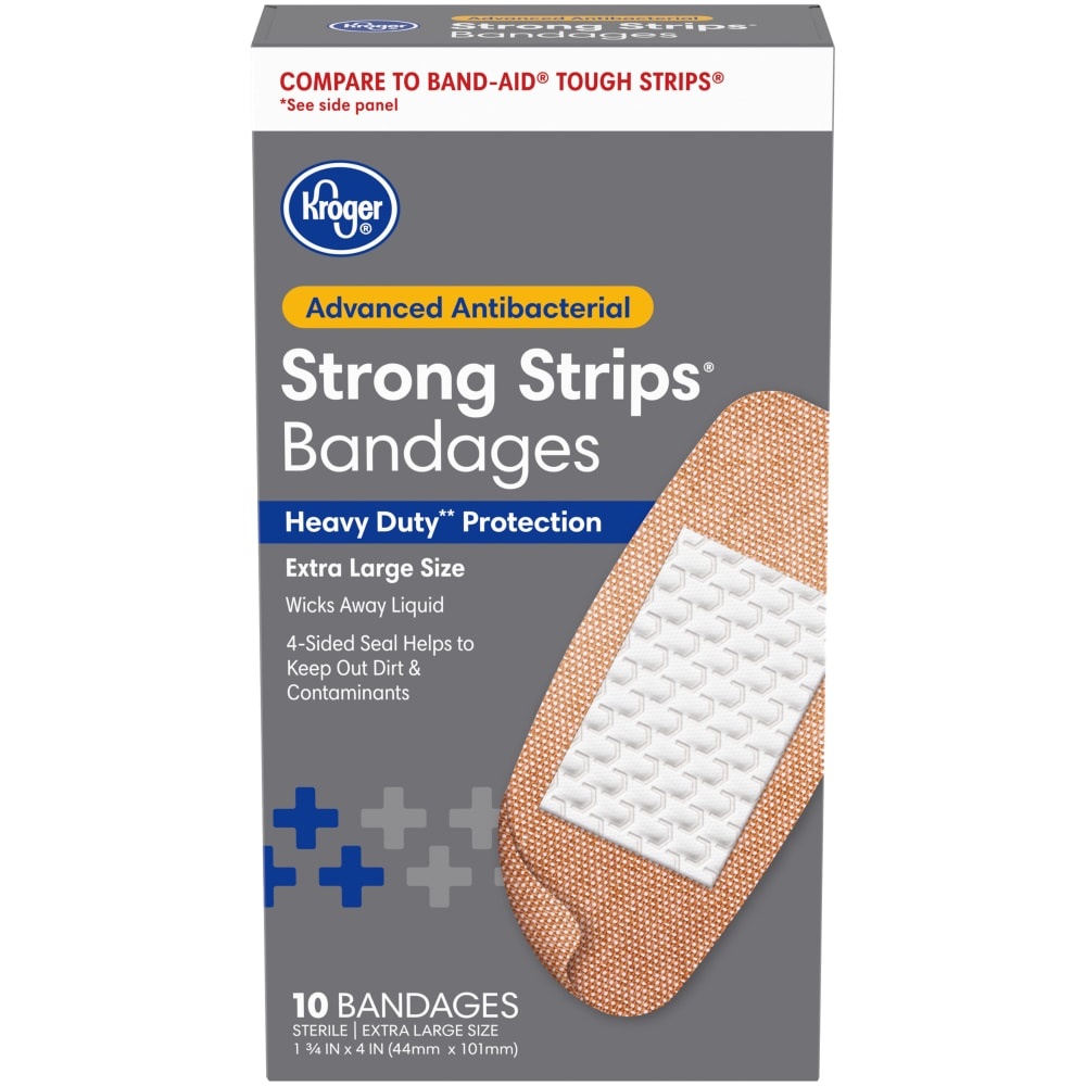slide 1 of 1, Kroger Advanced Antibacterial Fabric Bandages Extra Large 1 34 In X 4 In, 10 ct
