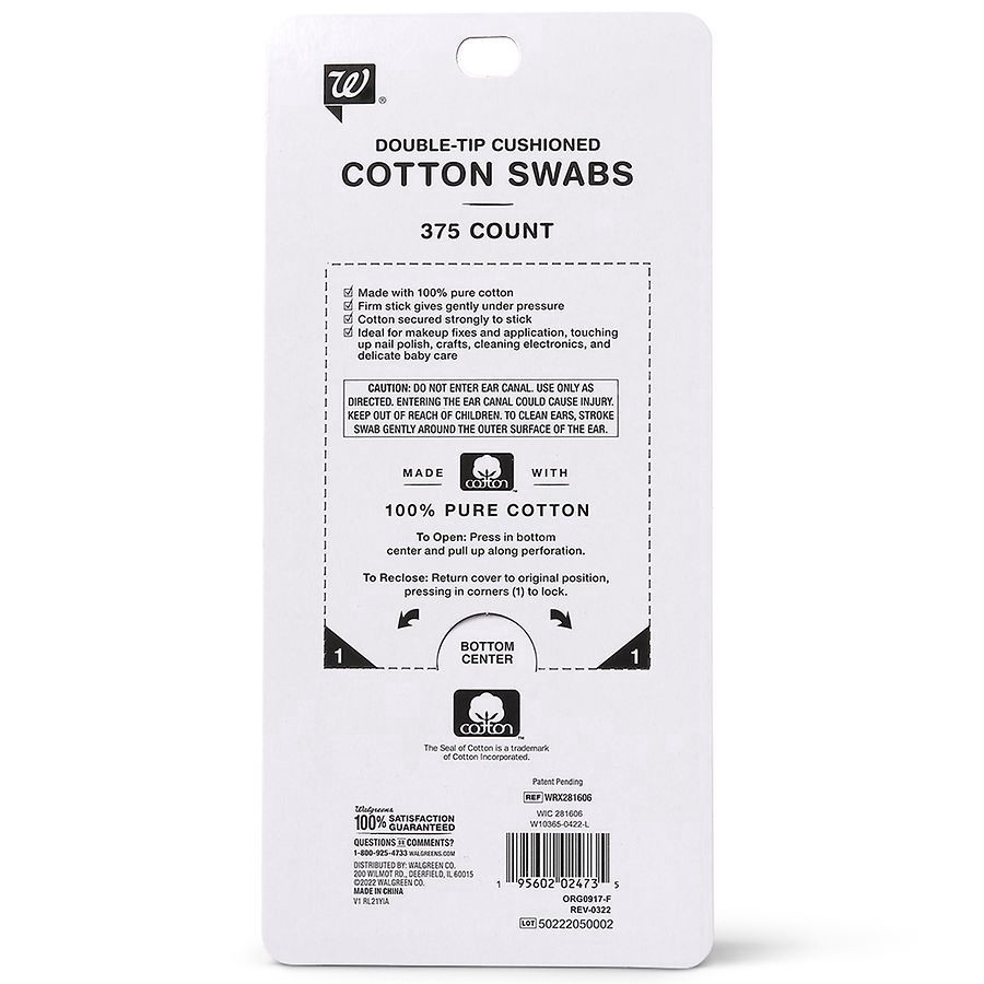 slide 2 of 2, Walgreens Double-Tip Cushioned Cotton Swabs, 375 ct