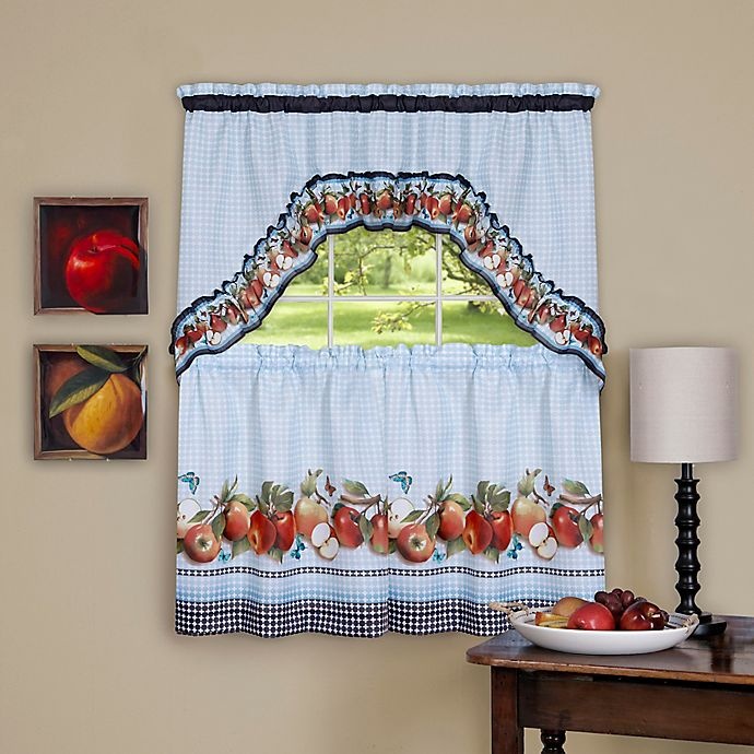 slide 1 of 2, Achim Golden Delicious Kitchen Window Curtain Tier Pair and Swag Valance - Ice Blue, 24 in