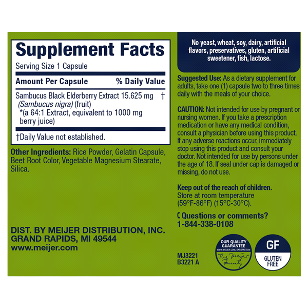 slide 2 of 5, Meijer Wellness Meijer Sambucus Elderberry Extract Capsules, 100 ct; 1000 mg
