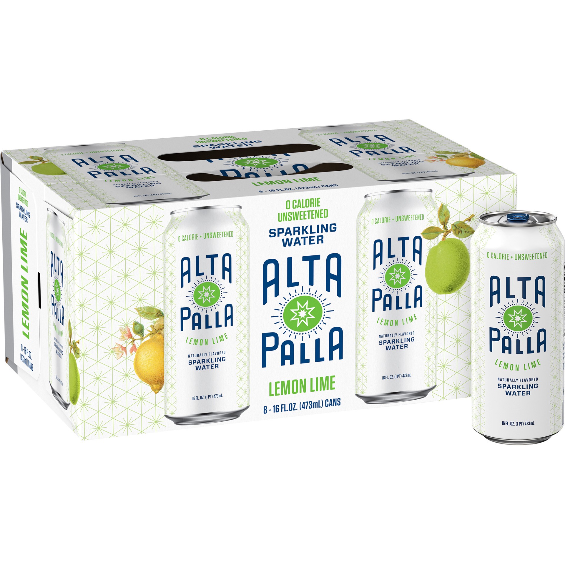 slide 3 of 3, Alta Palla Naturally Flavored Zero Calorie Zero Sugar Sparkling Water, Lemon Lime- 8 ct, 8 ct