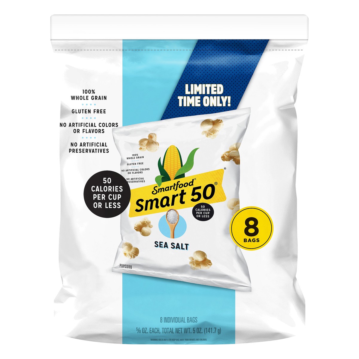 slide 2 of 7, Smartfood Smart 50 Sea Salt Popcorn 8 ea, 8 ct