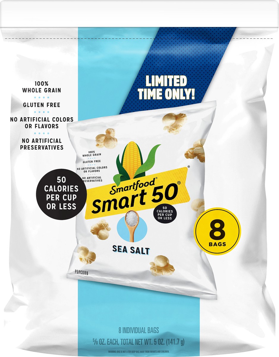 slide 3 of 7, Smartfood Smart 50 Sea Salt Popcorn 8 ea, 8 ct