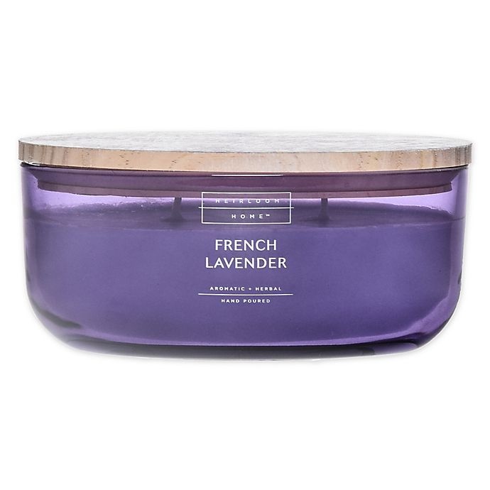 slide 1 of 2, Heirloom Home French Lavender Dish Candle with Wood Lid, 18 oz