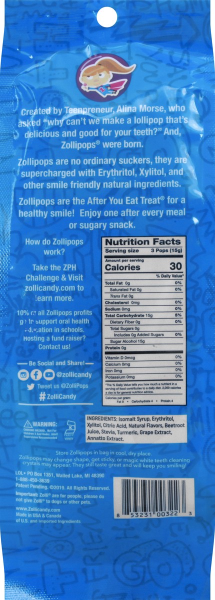 slide 10 of 13, Zollipops Variety Fruit Teeth Clean Pops, 3 oz