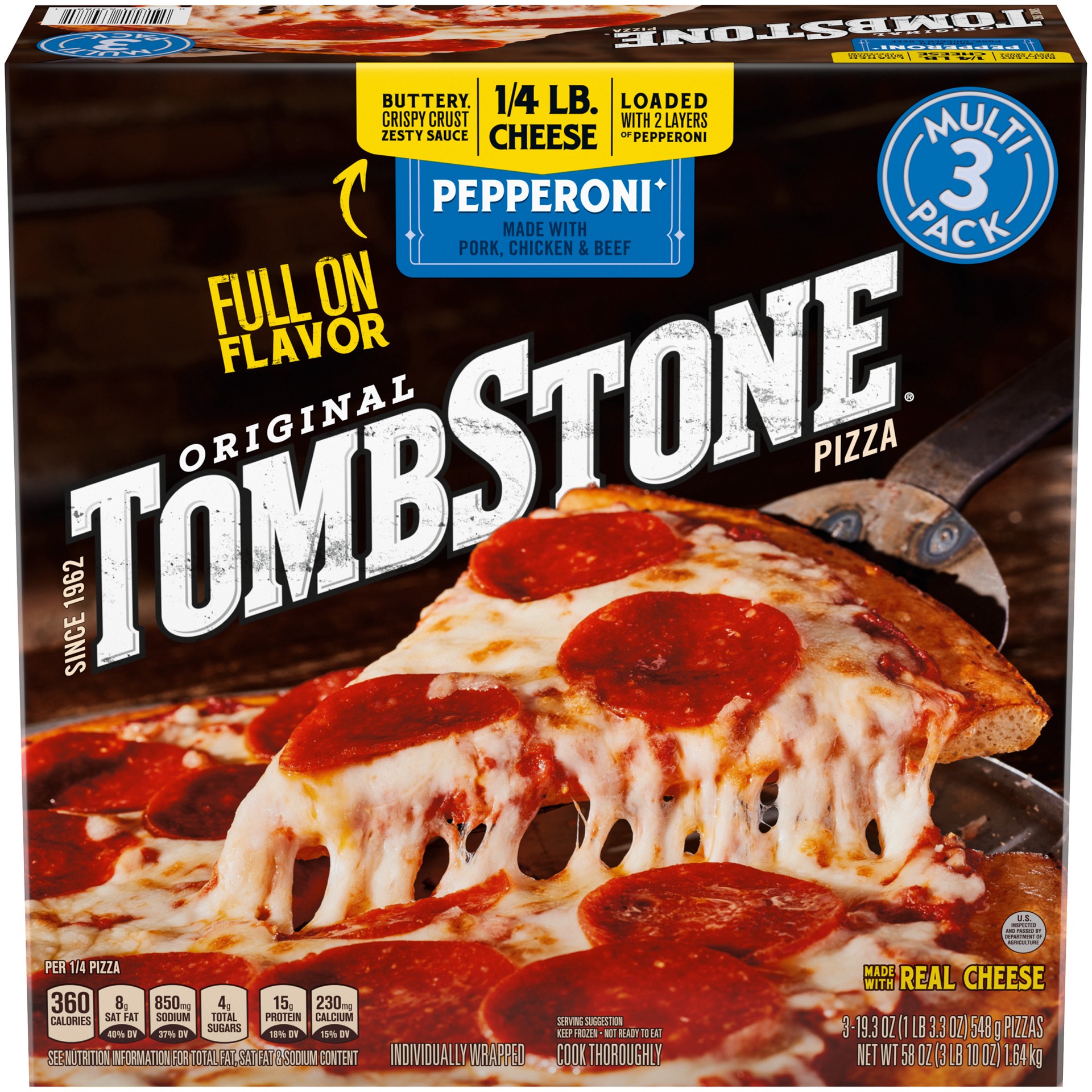 slide 5 of 6, TOMBSTONE Original Pepperoni Pizza 3x19.3oz Pack, 58 oz