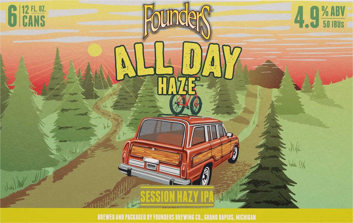 slide 4 of 9, Founders Brewing Co. Beer, Session Hazy IPA, All Day Haze, 6 ct; 12 oz
