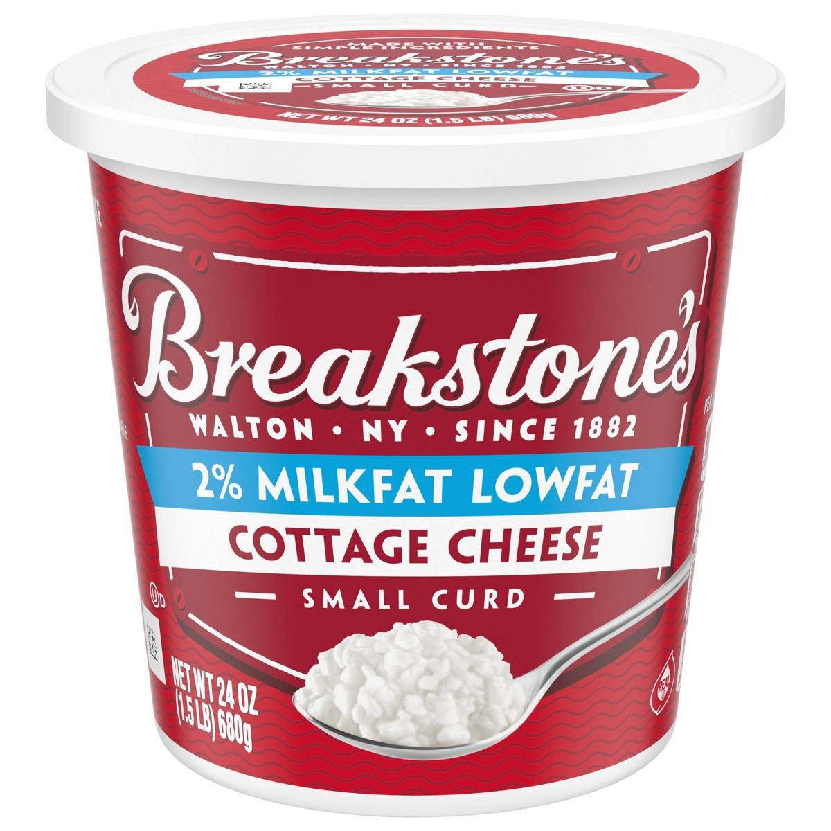 slide 23 of 50, Breakstone's Lowfat Small Curd Cottage Cheese with 2% Milkfat, 24 oz Tub, 680 g