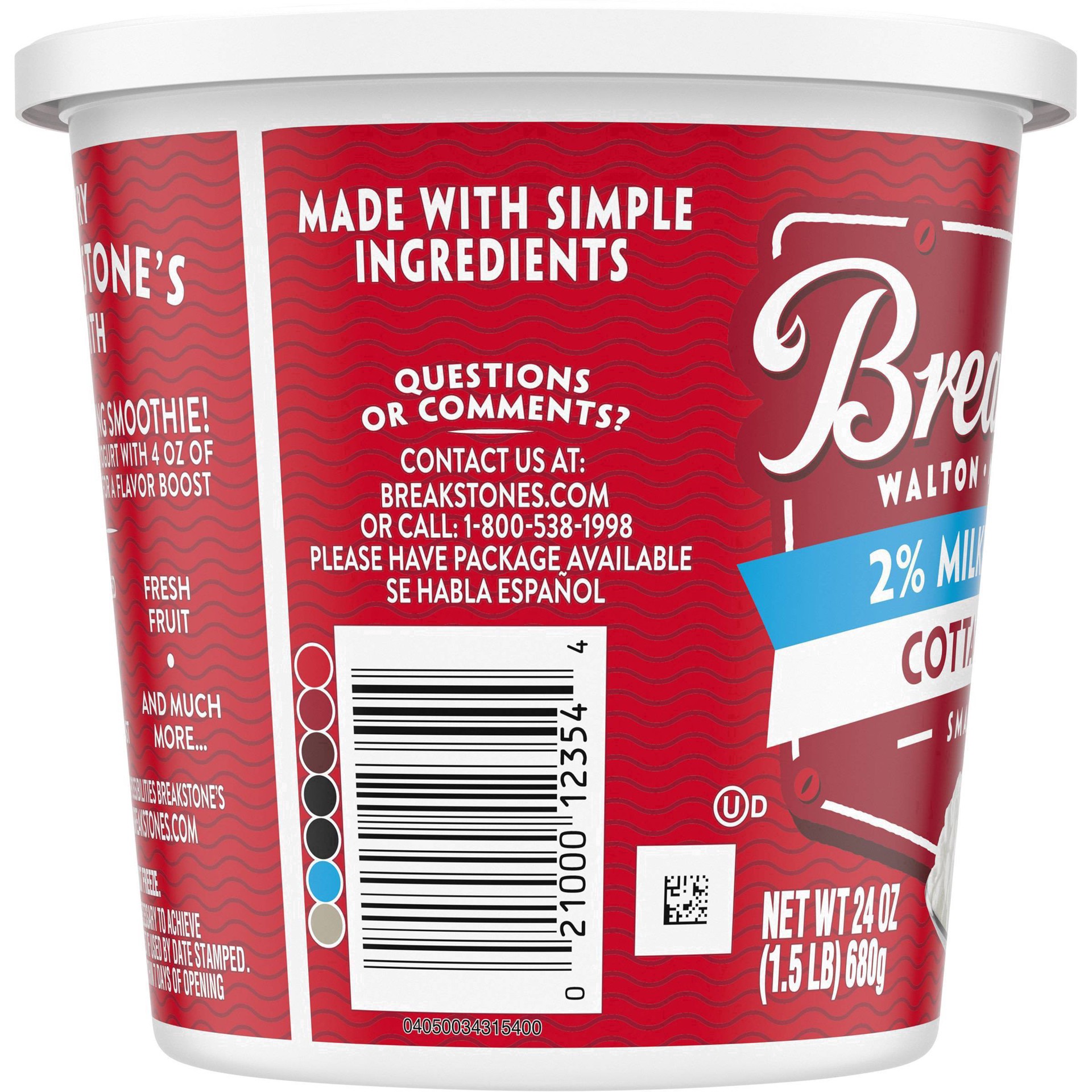 slide 30 of 50, Breakstone's Lowfat Small Curd Cottage Cheese with 2% Milkfat, 24 oz Tub, 680 g